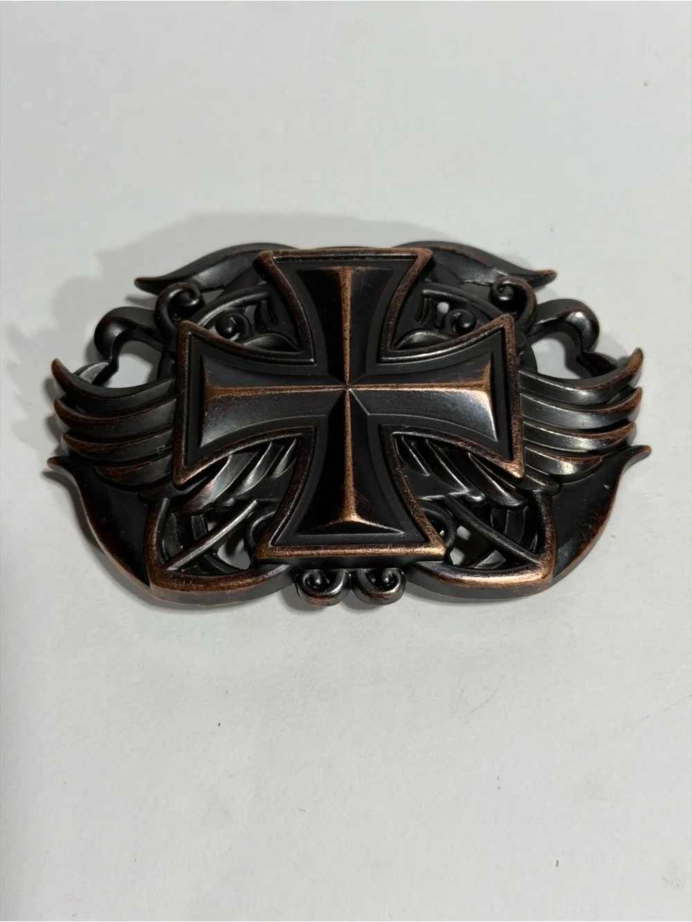 Maltese Cross Belt Buckle Cutout Gothic Outlaw Biker Punk Bronze Brown